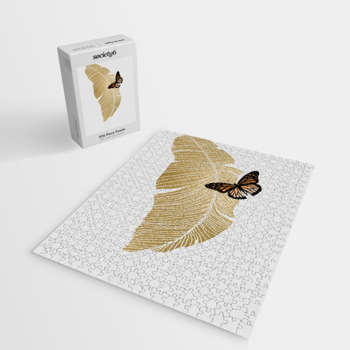 Butterfly & Palm Leaf, Gold Wall Art Jigsaw Puzzle Gallery Image 2