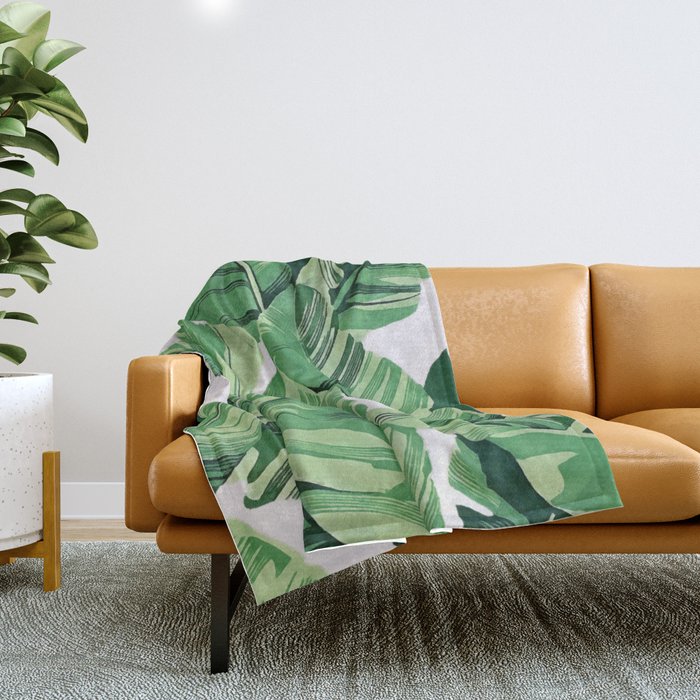 Tropical banana leaves V Throw Blanket Gallery Image 1