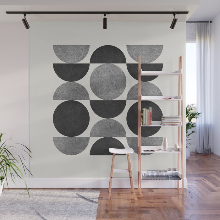 Black grey retro Mid century modern Wall Mural Gallery Image 1