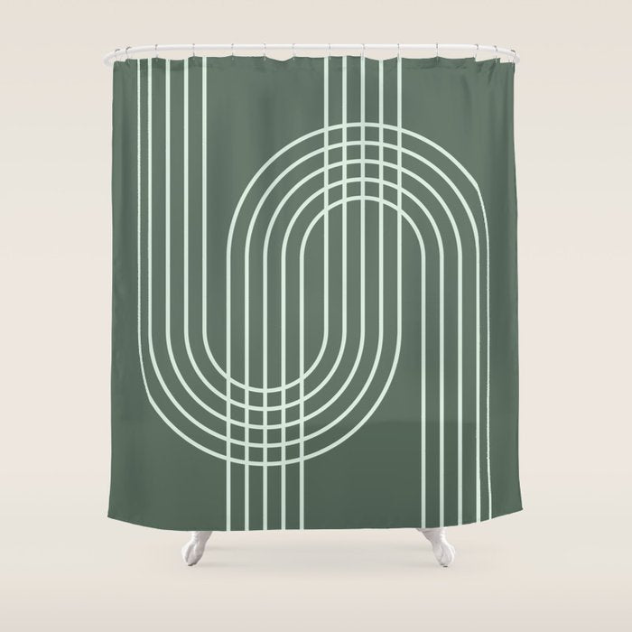 Geometric Lines in Forest Green Shower Curtain Gallery Image 1