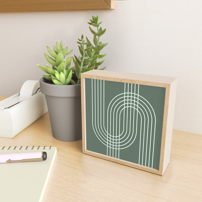 Geometric Lines in Forest Green Mini Art Print Gallery Image 2
