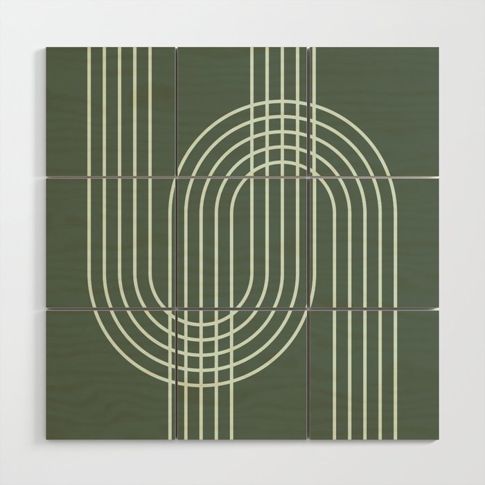 Geometric Lines in Forest Green Wood Wall Art Gallery Image 1