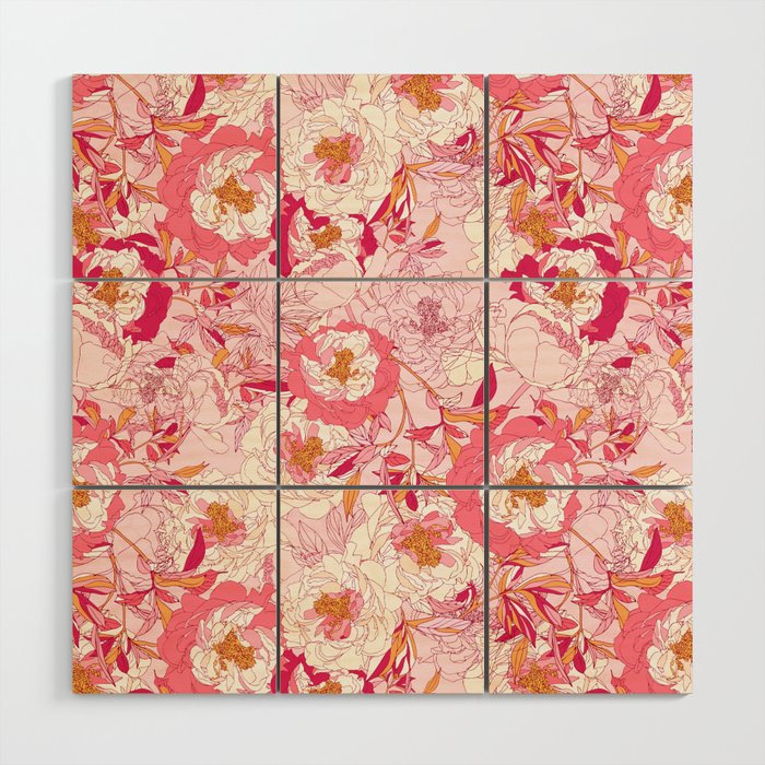 Pink flowers of peonies Wood Wall Art Gallery Image 1