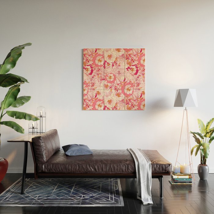 Pink flowers of peonies Wood Wall Art Gallery Image 2