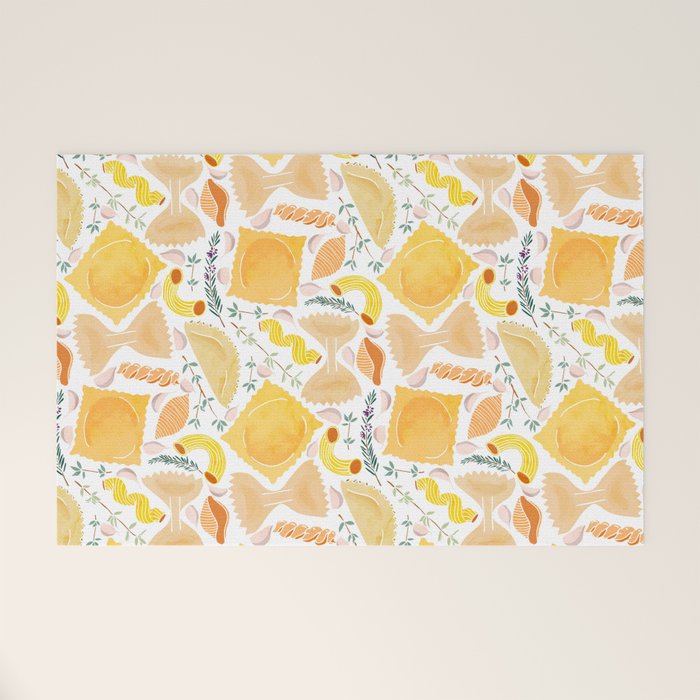 Pasta Pattern on White Welcome Mat