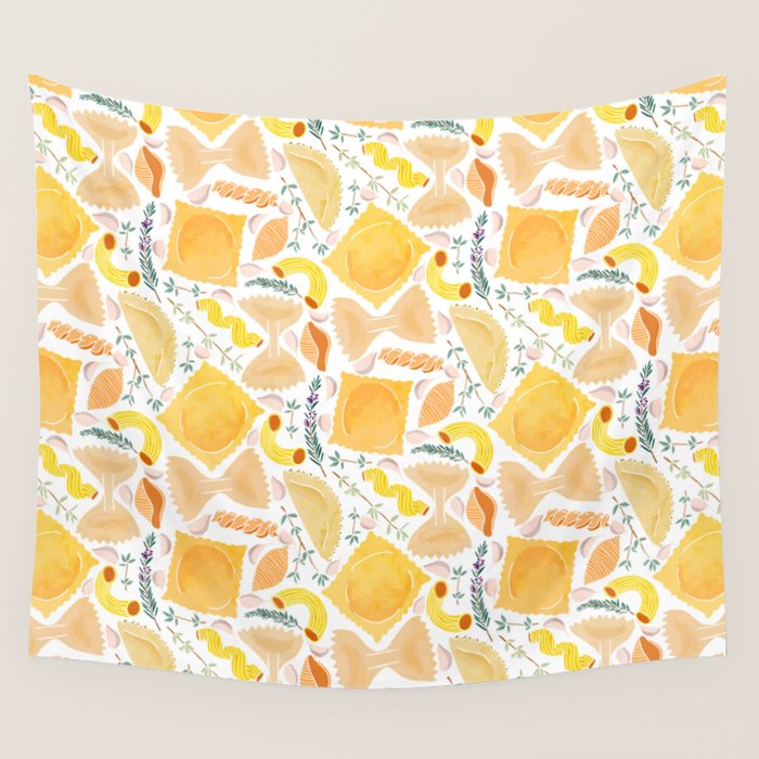 Pasta Pattern on White Wall Tapestry Gallery Image 1