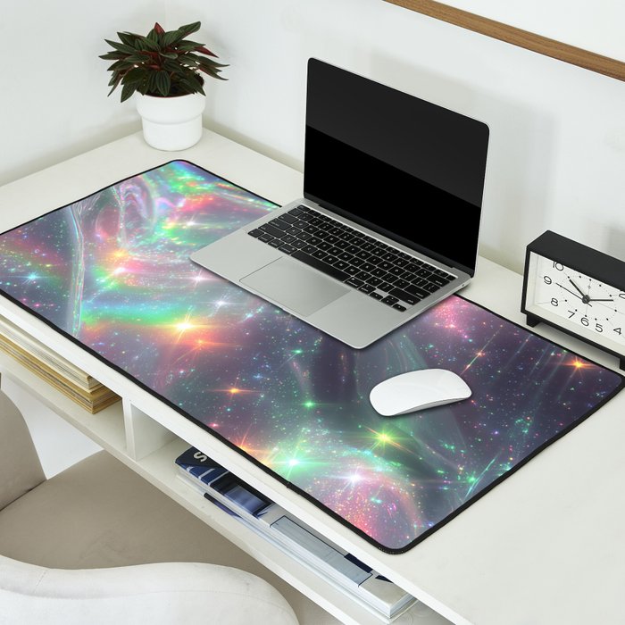 Holographic Cosmic Sparkle Dreamscape Iridescent Galaxy Fantasy Desk Mat Gallery Image 2