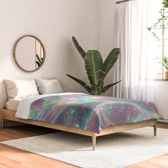 Holographic Cosmic Sparkle Dreamscape Iridescent Galaxy Fantasy Comforter Gallery Image 2