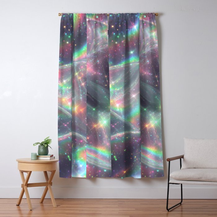 Holographic Cosmic Sparkle Dreamscape Iridescent Galaxy Fantasy Window Curtain Gallery Image 1