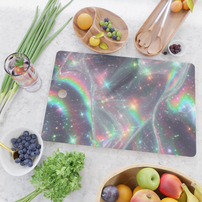 Holographic Cosmic Sparkle Dreamscape Iridescent Galaxy Fantasy Cutting Board Gallery Image 2