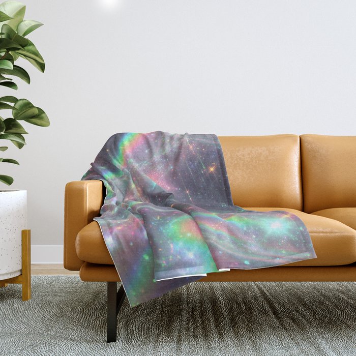Holographic Cosmic Sparkle Dreamscape Iridescent Galaxy Fantasy Throw Blanket Gallery Image 1