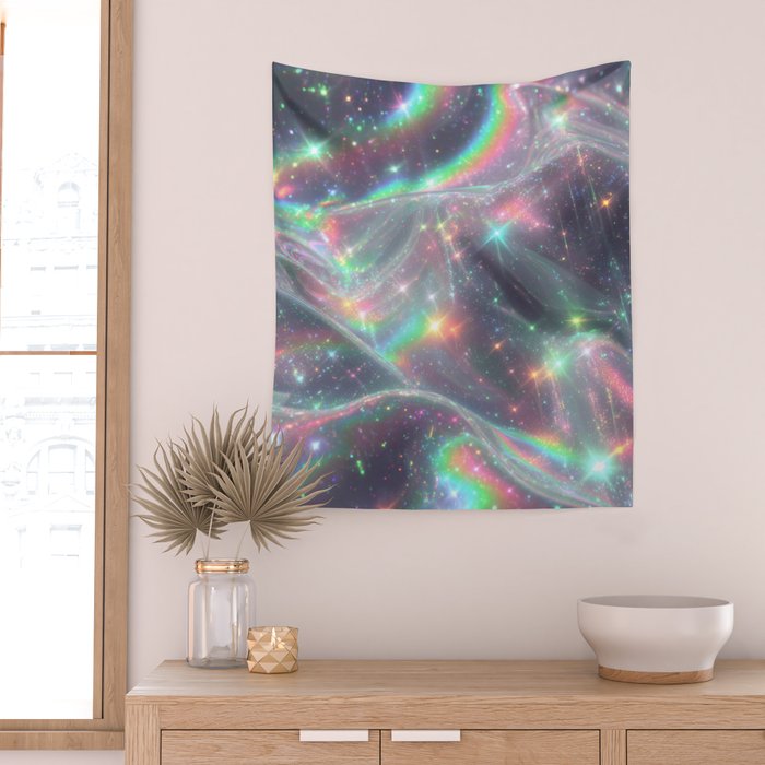 Holographic Cosmic Sparkle Dreamscape Iridescent Galaxy Fantasy Wall Tapestry Gallery Image 2