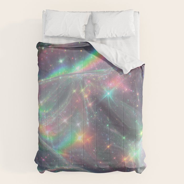 Holographic Cosmic Sparkle Dreamscape Iridescent Galaxy Fantasy Comforter Gallery Image 6
