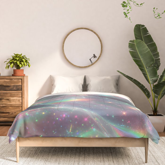 Holographic Cosmic Sparkle Dreamscape Iridescent Galaxy Fantasy Comforter Gallery Image 3