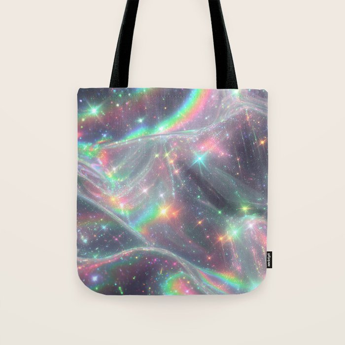 Holographic Cosmic Sparkle Dreamscape Iridescent Galaxy Fantasy Tote Bag Gallery Image 1
