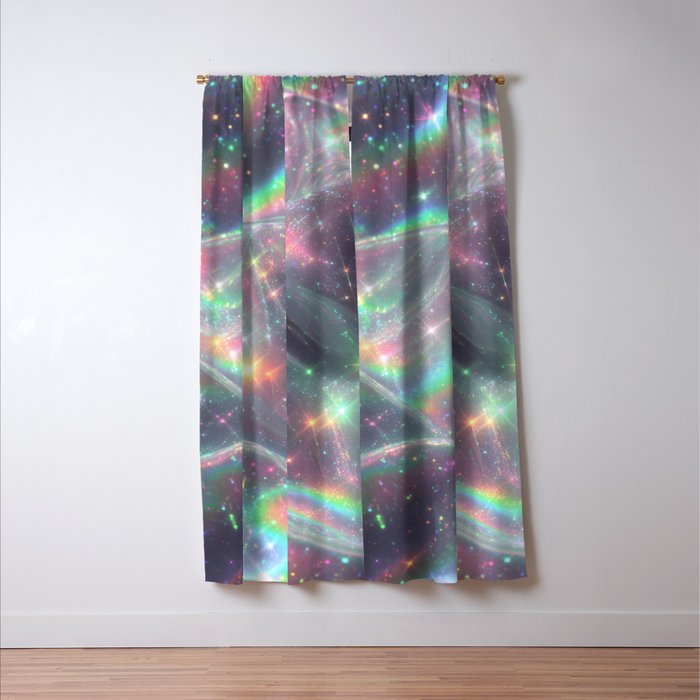 Holographic Cosmic Sparkle Dreamscape Iridescent Galaxy Fantasy Window Curtain Gallery Image 3