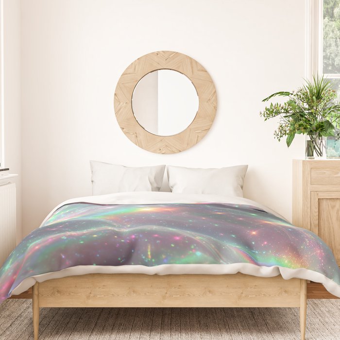 Holographic Cosmic Sparkle Dreamscape Iridescent Galaxy Fantasy Duvet Cover Gallery Image 3