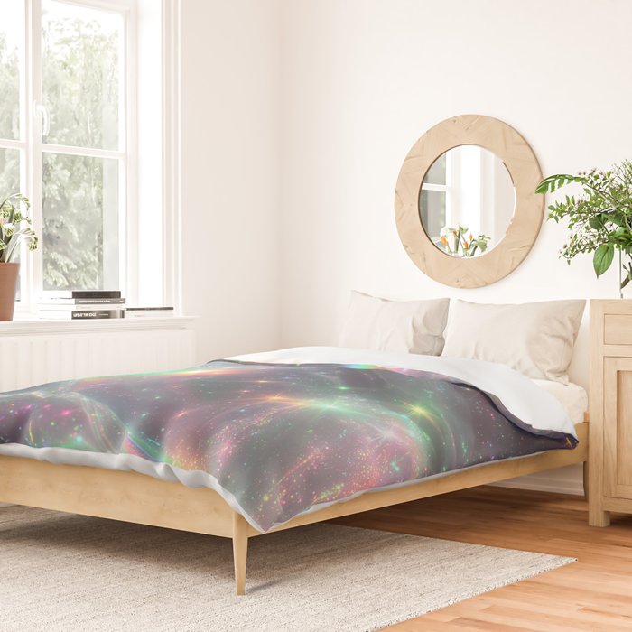 Holographic Cosmic Sparkle Dreamscape Iridescent Galaxy Fantasy Duvet Cover Gallery Image 2