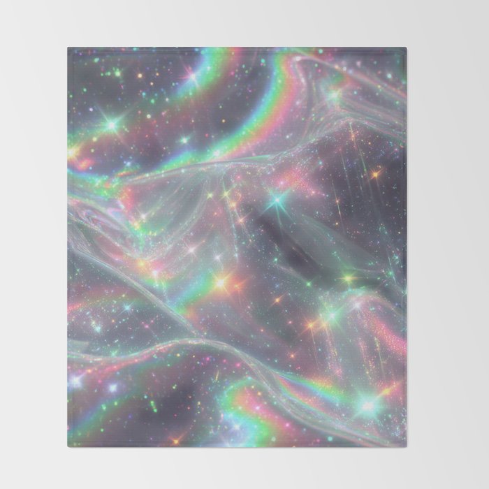 Holographic Cosmic Sparkle Dreamscape Iridescent Galaxy Fantasy Throw Blanket Gallery Image 2