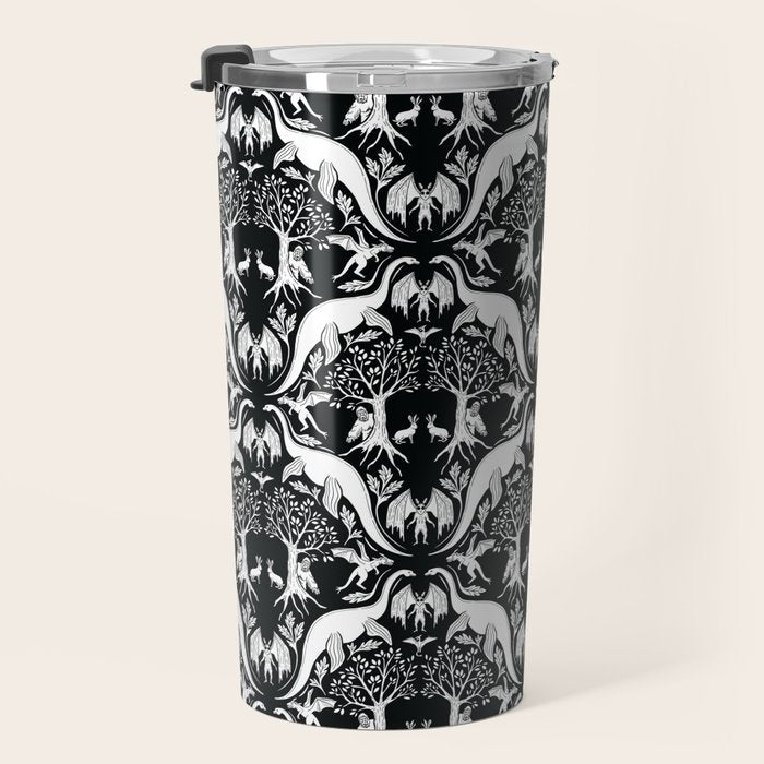 Black & White Cryptid Damask Travel Mug Gallery Image 3