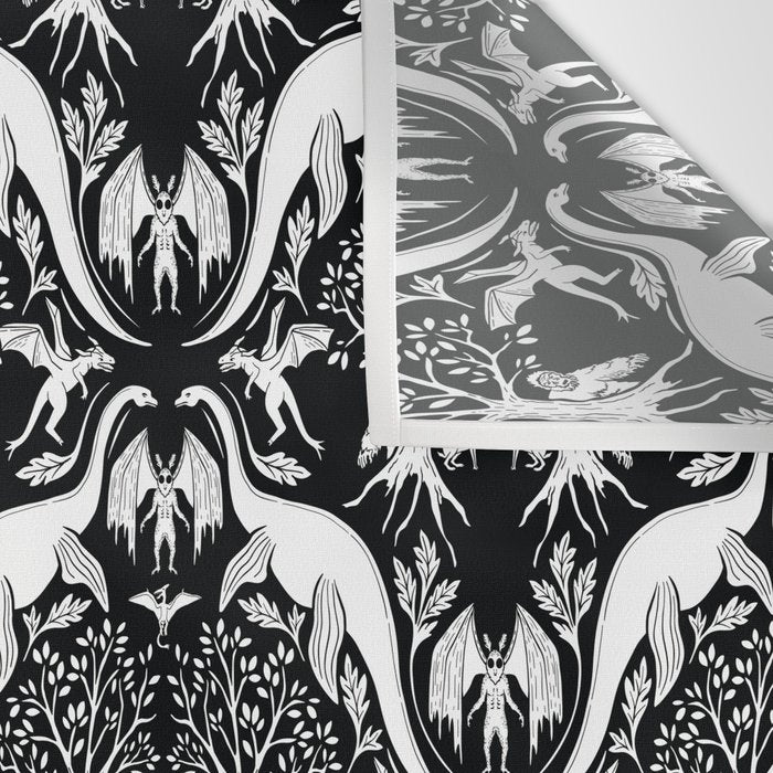 Black & White Cryptid Damask Wall Tapestry Gallery Image 3