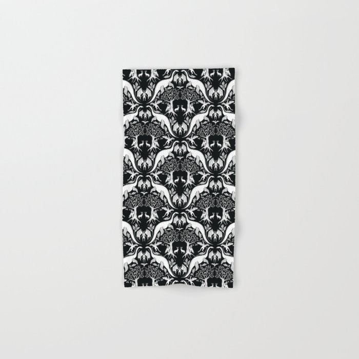 Black & White Cryptid Damask Bath Towel Gallery Image 1