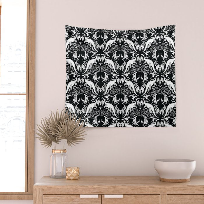 Black & White Cryptid Damask Wall Tapestry Gallery Image 2