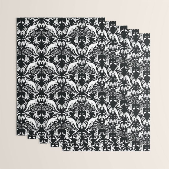 Black & White Cryptid Damask Wrapping Paper Gallery Image 3