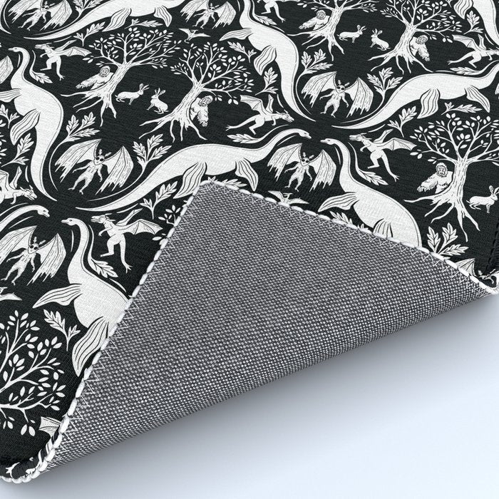 Black & White Cryptid Damask Rug Gallery Image 4