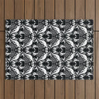 Black & White Cryptid Damask Outdoor Rug Gallery Image 1