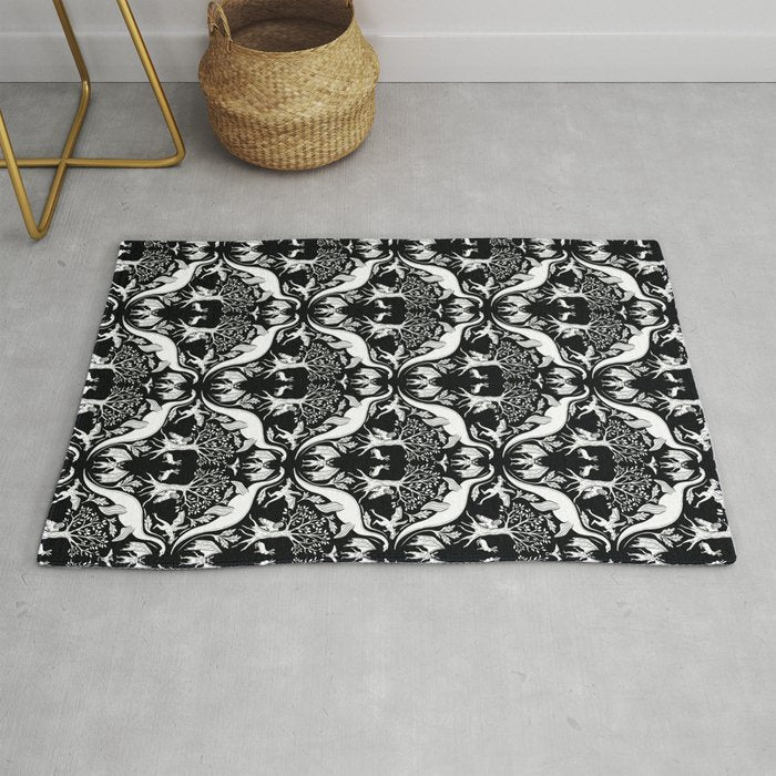 Black & White Cryptid Damask Rug Gallery Image 1