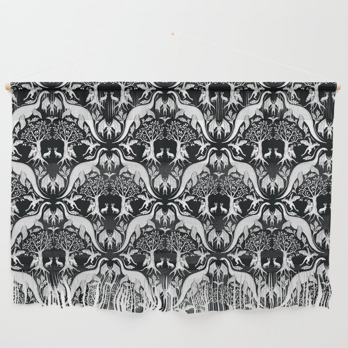 Black & White Cryptid Damask Wall Hanging Gallery Image 1