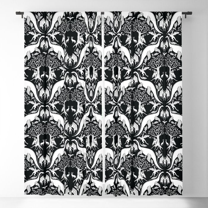 Black & White Cryptid Damask Window Curtain Gallery Image 5