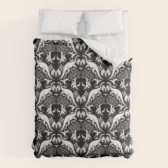 Black & White Cryptid Damask Duvet Cover Gallery Image 6