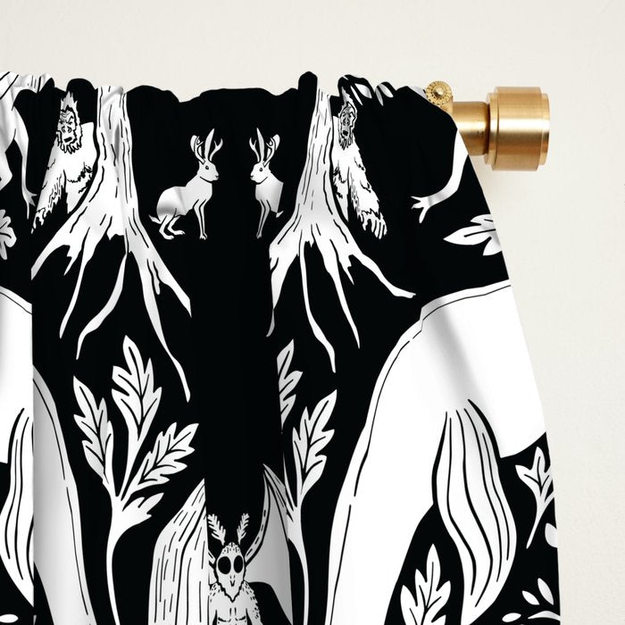 Black & White Cryptid Damask Window Curtain Gallery Image 2