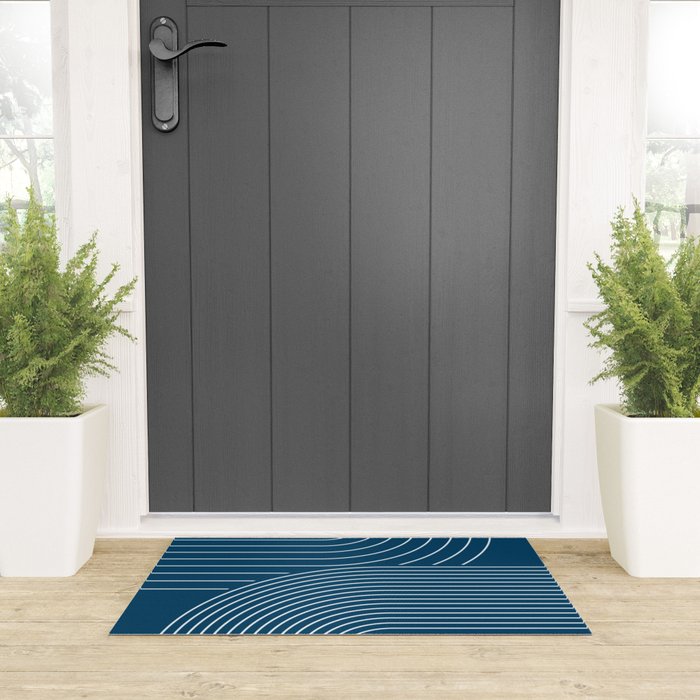 Geometric Lines in night Blue 16 (Rainbow Abstract) Welcome Mat Gallery Image 3