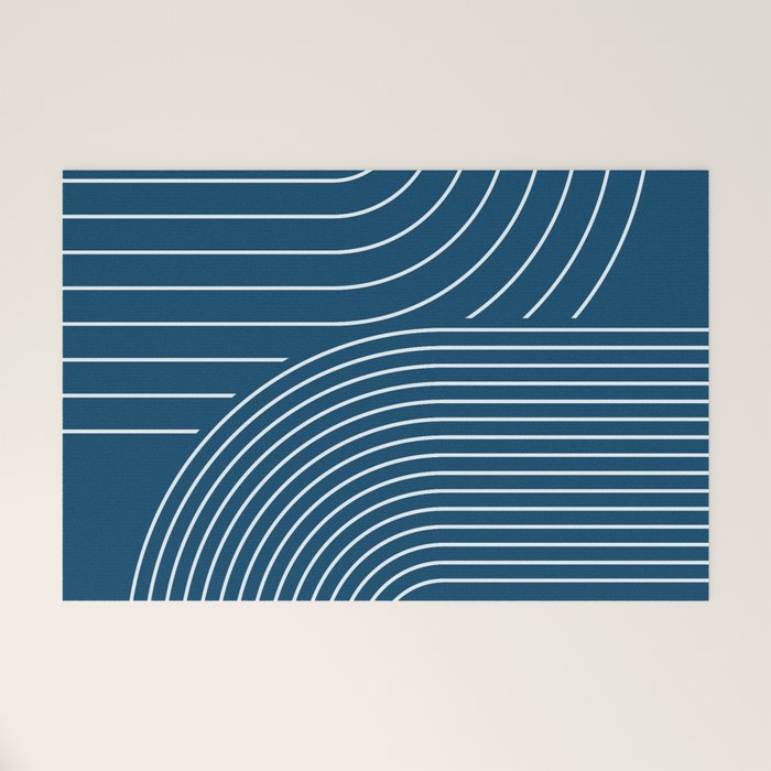Geometric Lines in night Blue 16 (Rainbow Abstract) Welcome Mat Gallery Image 1
