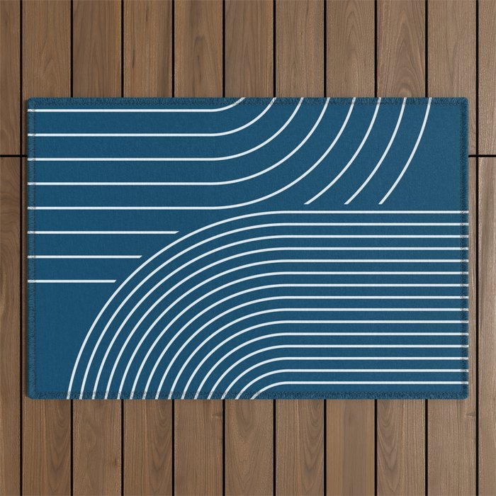 Geometric Lines in night Blue 16 (Rainbow Abstract) Outdoor Rug Gallery Image 1
