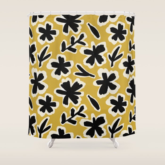 Black Florals #1 Shower Curtain Gallery Image 1