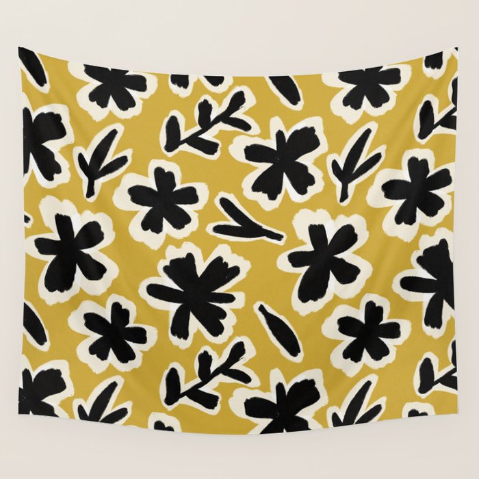 Black Florals #1 Wall Tapestry Gallery Image 4