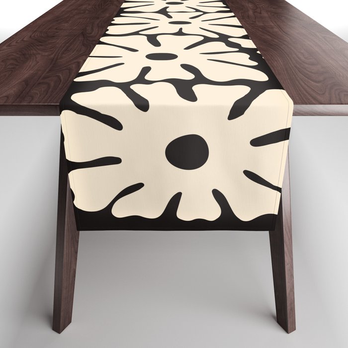 Mid-Century Flowers in Black & White Table Runner Gallery Image 1