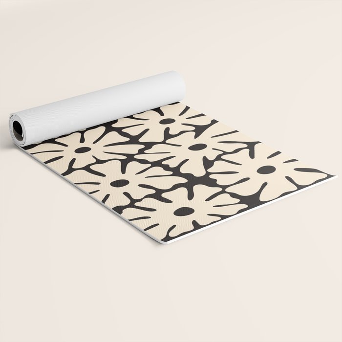 Mid-Century Flowers in Black & White Yoga Mat Gallery Image 2