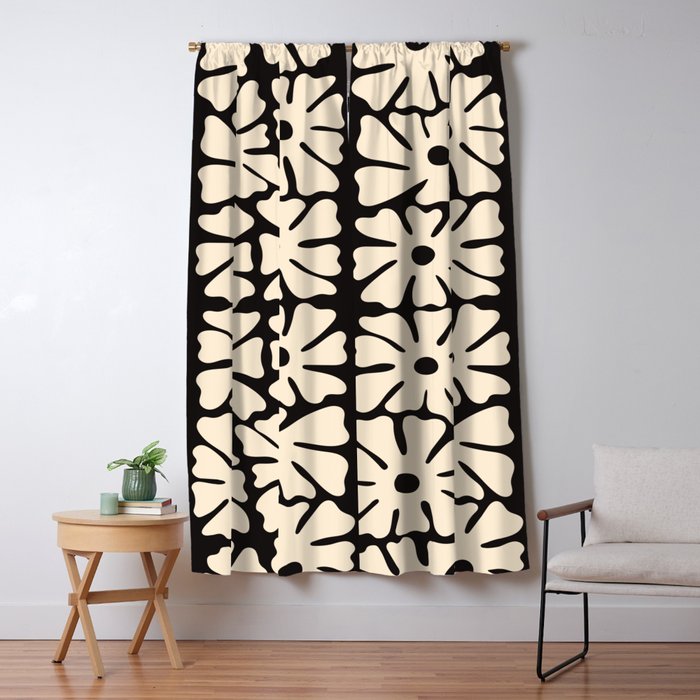 Mid-Century Flowers in Black & White Window Curtain Gallery Image 1