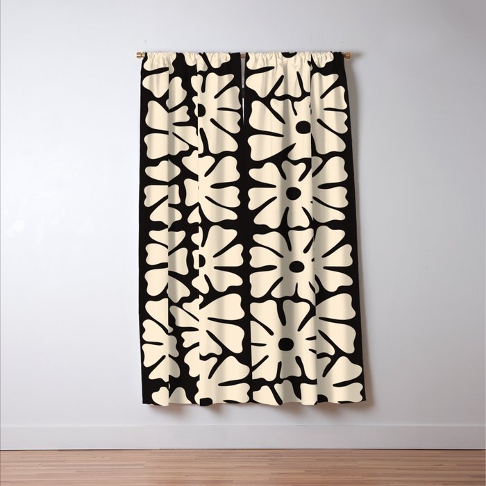 Mid-Century Flowers in Black & White Window Curtain Gallery Image 3