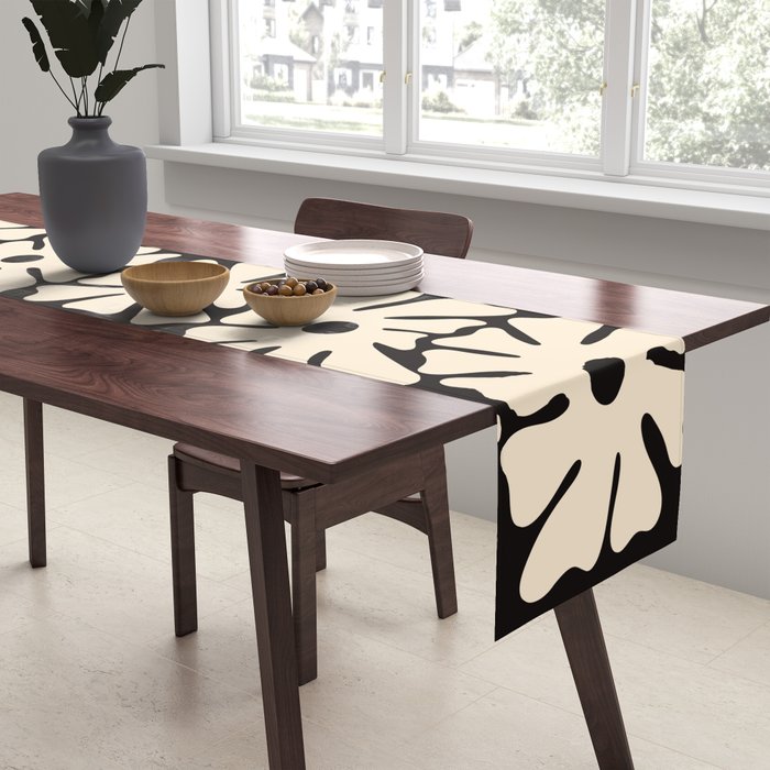 Mid-Century Flowers in Black & White Table Runner Gallery Image 2
