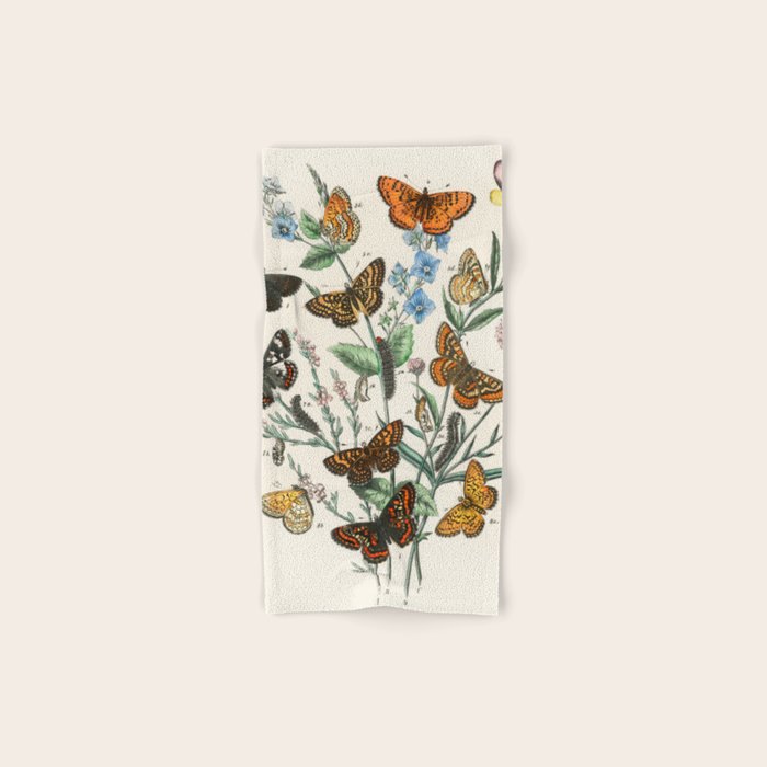 Vintage Scientific Illustration Butterfly Botanical Floral Lithograph Encyclopaedia Diagrams  Bath Towel Gallery Image 1