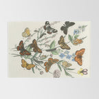 Vintage Scientific Illustration Butterfly Botanical Floral Lithograph Encyclopaedia Diagrams  Rug Gallery Image 2