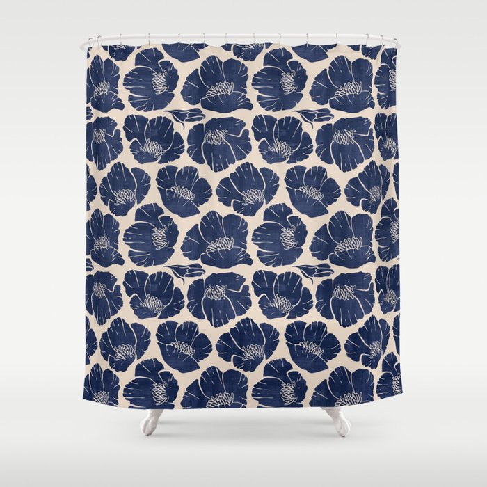Poppies Indigo Shower Curtain Gallery Image 1