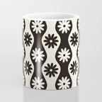 Retro Wavy Stripes with Flowers in Black & Off White Coffee Mug Gallery Image 4