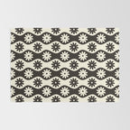 Retro Wavy Stripes with Flowers in Black & Off White Rug Gallery Image 2